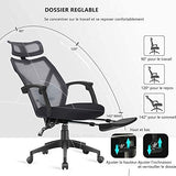 Dripex Chaise de Bureau Ergonomique roulante avec Repose Pieds Rétractable, Siège de Bureau Pivotante en Filet, Capacité de Charge 110 kg